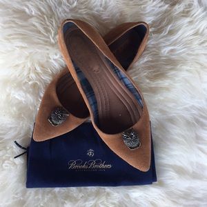 Brooks Brothers suede flats with gold owl